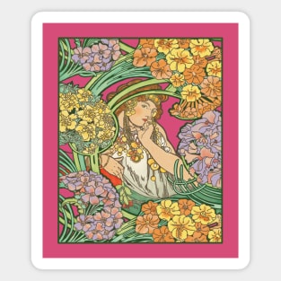 Mucha Lady (on pink) Magnet